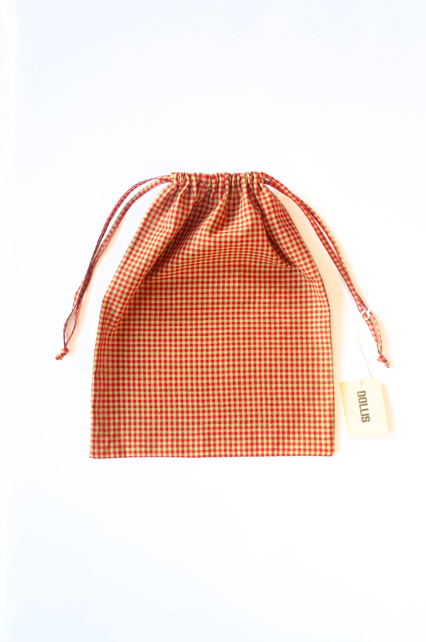 Red and Citrus Check Drawstring Bag