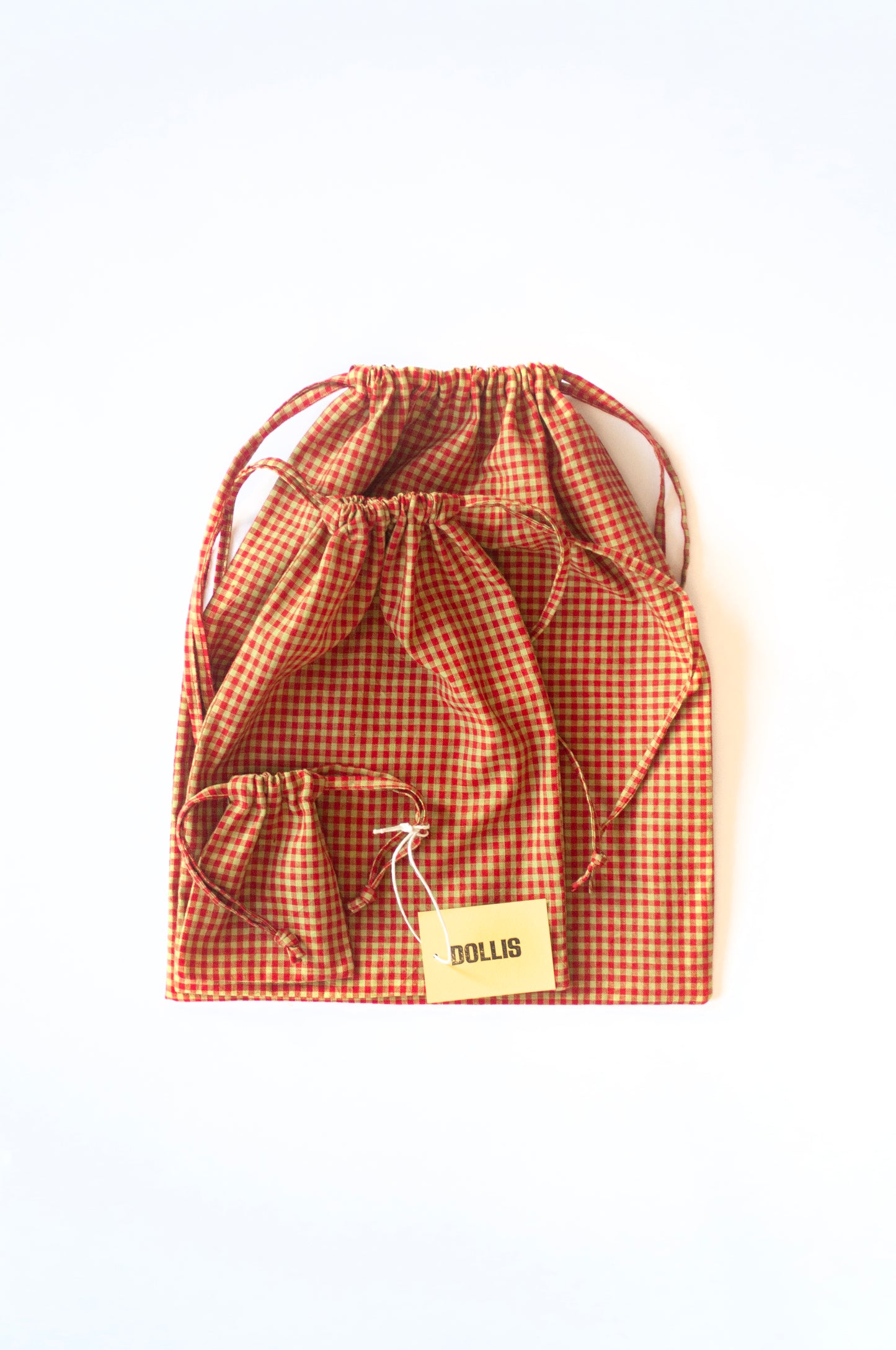 Red and Citrus Check Drawstring Bag