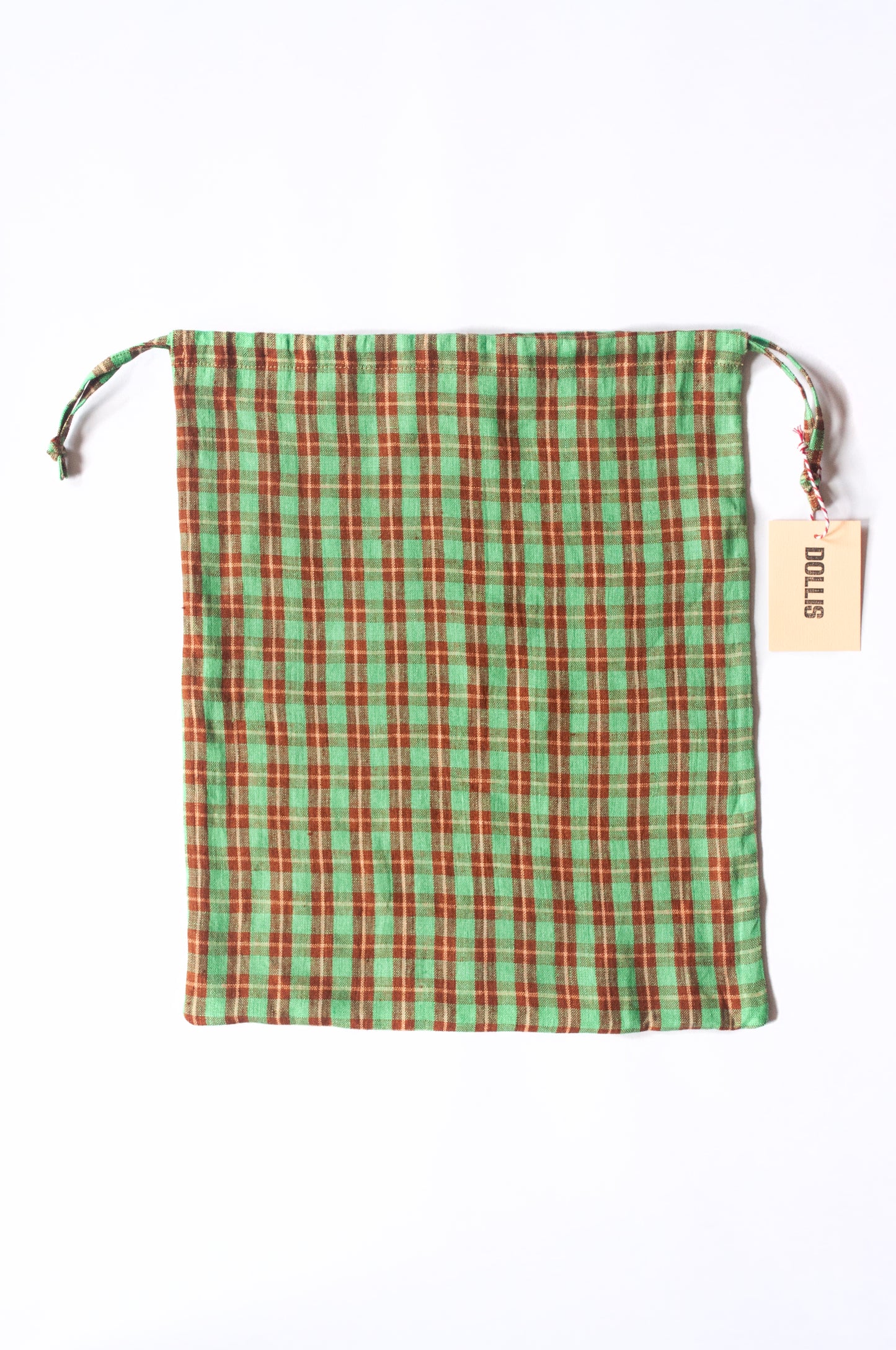 Green Check Drawstring Bag