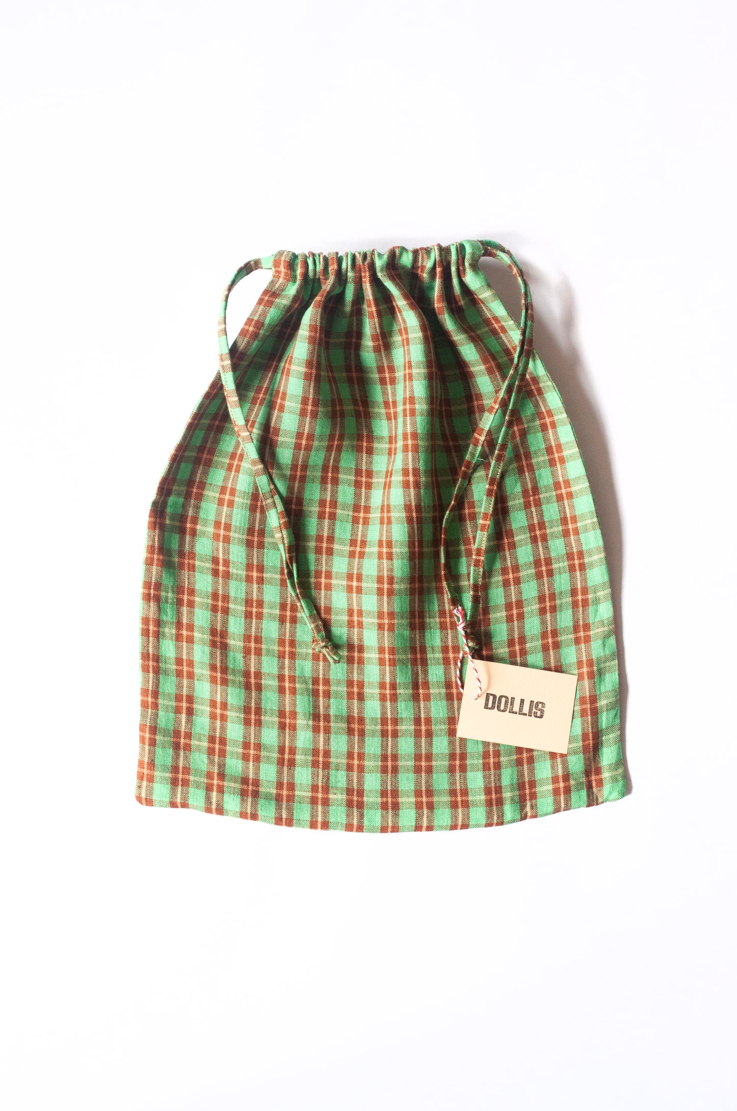 Green Check Drawstring Bag