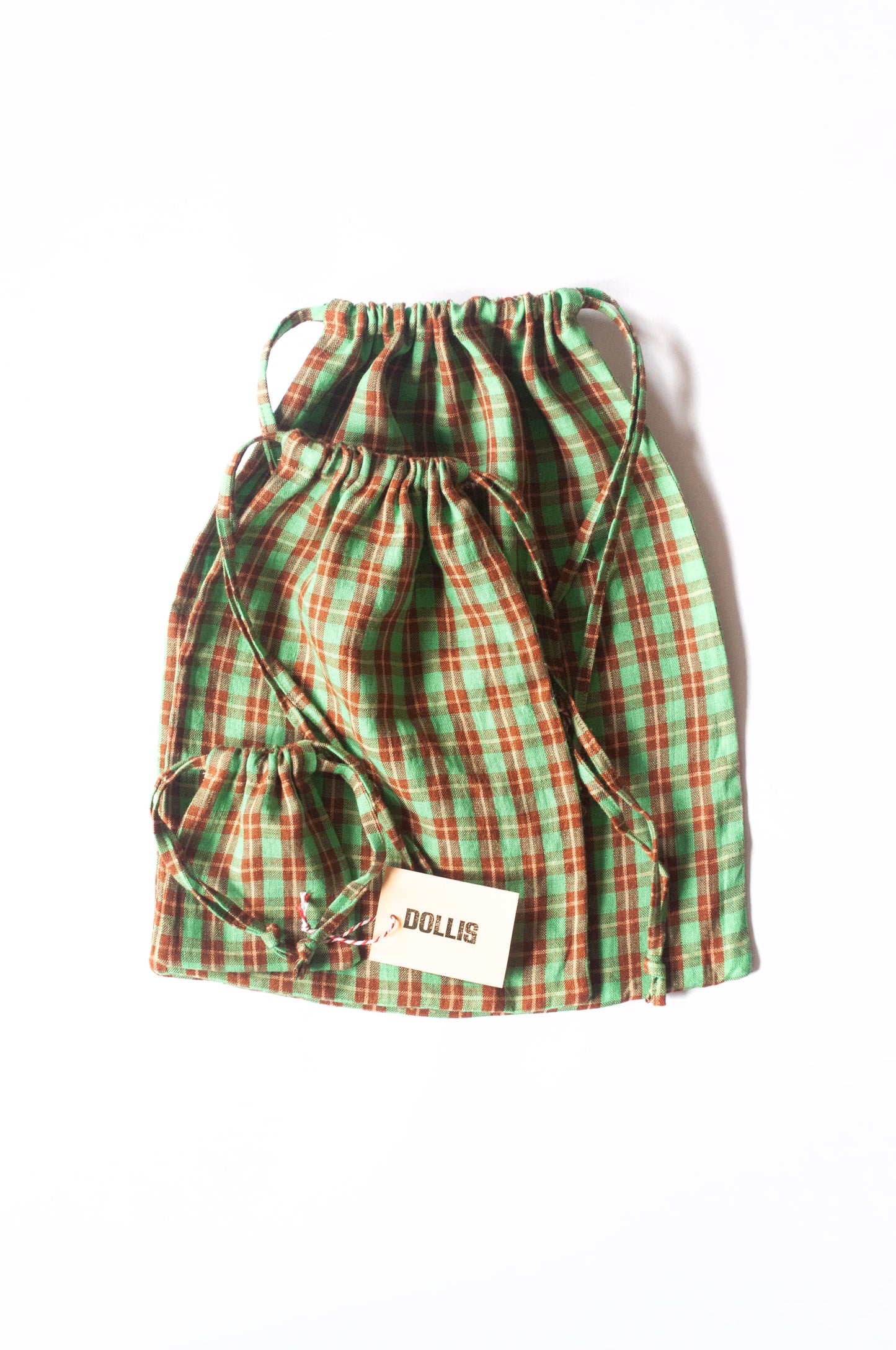 Green Check Drawstring Bag