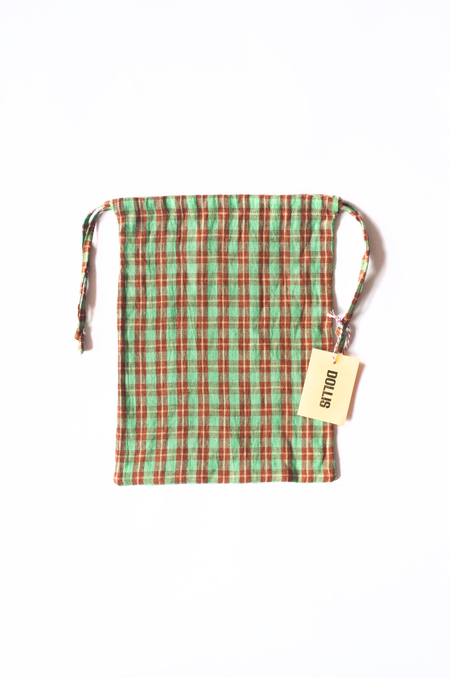 Green Check Drawstring Bag